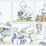 SKETCHES BY Inclusion By Design show alternative ways to set up a community garden so people in wheelchairs or with limited mobility can tend to the plants. / 