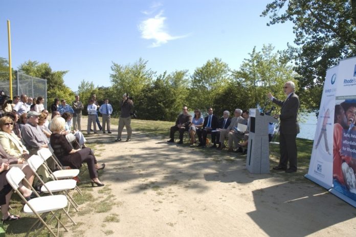RICHARD GODFREY, right, executive director of Rhode Island Housing and a founding partner of KeepSpace, announces a public-private initiative that will award $10 million in grants to developers of up to five RICHARD GODFREY, right, executive director of Rhode Island Housing and a founding partner of KeepSpace, announces a public-private initiative that will award $10 million in grants to developers of up to five