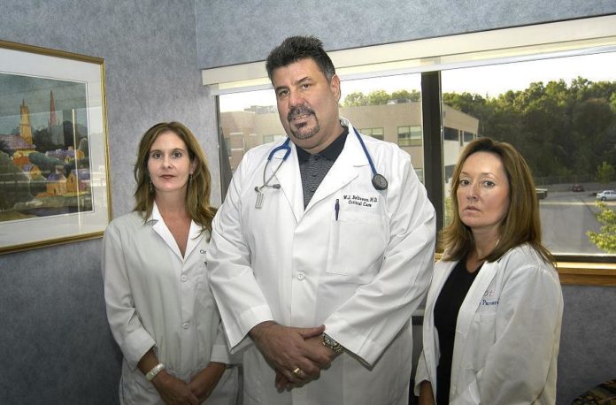 DR. WILLIAM J. BELIVEAU and nurses Caroline DiGiulio, left, and Laurie Boucher devote their medical practice entirely to pharmaceutical trials, a decision they say allows them to do a better job of monitoring and record-keeping. / 