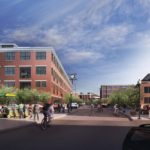 THE FUTURE VIEW of the mixed-use development from street level along Iron Horse Way. / 