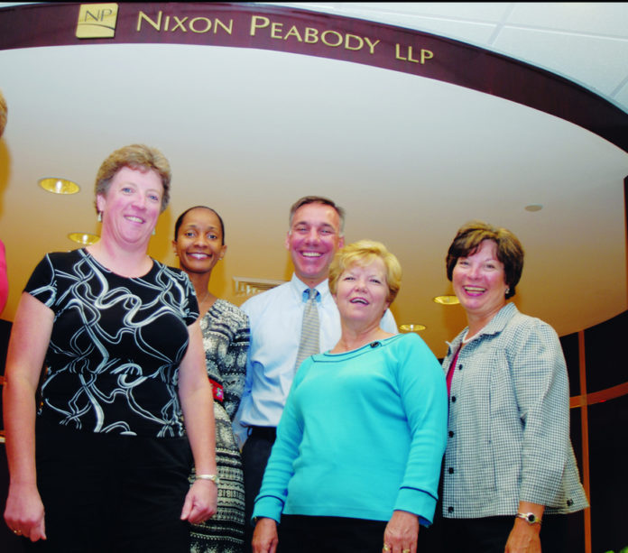 NIXON PEABODY focuses on communication between staff and management, to ensure needs are being met wherever possible. From left are Janice Nelson, Paula Gordon, Tracy Brooks, partner Steve Zubiago, Meride Dooris and Marilyn Lovely. / NIXON PEABODY focuses on communication between staff and management, to ensure needs are being met wherever possible. From left are Janice Nelson, Paula Gordon, Tracy Brooks, partner Steve Zubiago, Meride Dooris and Marilyn Lovely. /