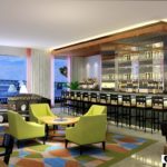 THE HYATT REGENCY Newport Hotel & Spa is investing $30 million to make itself more appealing to an upscale audience. Above, an artist’s rendering of the upgraded lobby bar; below, the ballroom. / 