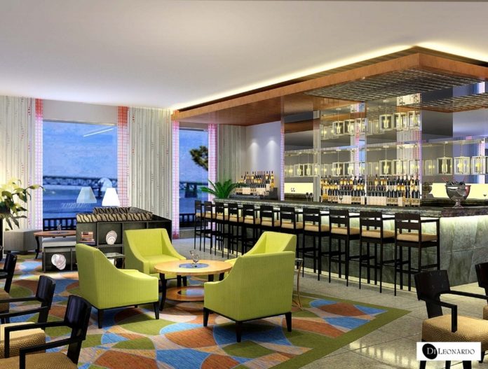 THE HYATT REGENCY Newport Hotel & Spa is investing $30 million to make itself more appealing to an upscale audience. Above, an artist&rsquo;s rendering of the upgraded lobby bar; below, the ballroom. / 