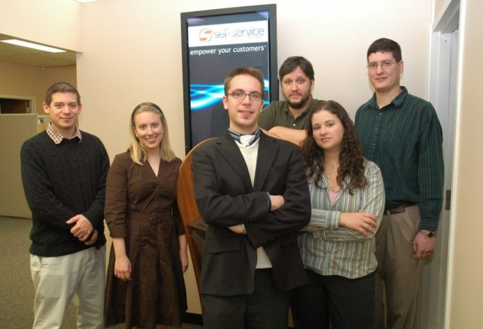 SELF-SERVICE NETWORKS has seen sales grow by 60 percent so far this year thanks to a new focus on self-service kiosks in particular. Above, from left: Jeremy Girard, creative director; Elizabeth Sulock, marketing manager; Nathan Carpenter, relationship manager; Kevin Bresler, senior application coordinator; Rhiannon Camara, office manager; and Mark Validzic, custom application developer. / SELF-SERVICE NETWORKS has seen sales grow by 60 percent so far this year thanks to a new focus on self-service kiosks in particular. Above, from left: Jeremy Girard, creative director; Elizabeth Sulock, marketing manager; Nathan Carpenter, relationship manager; Kevin Bresler, senior application coordinator; Rhiannon Camara, office manager; and Mark Validzic, custom application developer. /