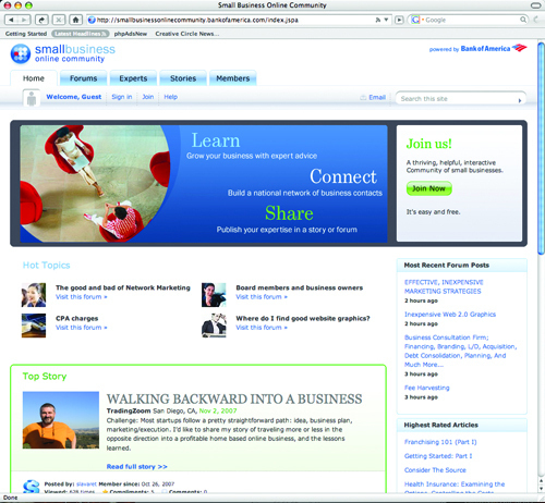 <b>BANK OF AMERICA’S</b> new Small Business Online Community is designed to be a real resource for business owners, so the marketing element is very low-key. / <b>BANK OF AMERICA’S</b> new Small Business Online Community is designed to be a real resource for business owners, so the marketing element is very low-key. /