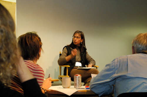 BARBARA FIELDS, executive director of the Rhode Island Local Initiatives Support Corporation, speaks at a meeting this month of the Providence & Beyond group organized by New Commons. / BARBARA FIELDS, executive director of the Rhode Island Local Initiatives Support Corporation, speaks at a meeting this month of the Providence & Beyond group organized by New Commons. /