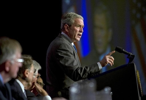 IN A SPEECH this morning to the Conservative Political Action Conference, above, President George W. Bush praised the $168B measure and said he will sign it next week. / IN A SPEECH this morning to the Conservative Political Action Conference, above, President George W. Bush praised the $168B measure and said he will sign it next week. /