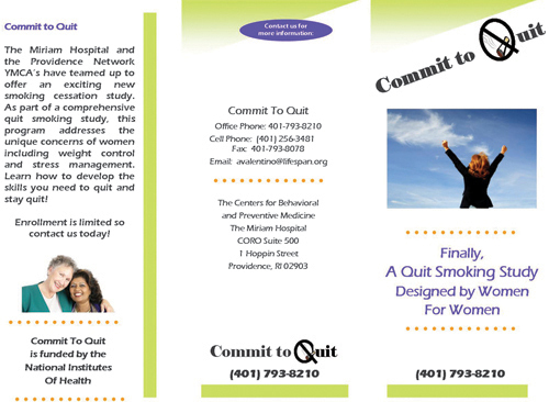 COMMIT TO QUIT, run by The Miriam Hospital, is part of a comprehensive study aimed at getting women to stop smoking. / COMMIT TO QUIT, run by The Miriam Hospital, is part of a comprehensive study aimed at getting women to stop smoking. /