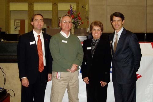 Team Bank of America, from left:, Robert Glew, chairman, Team Bank of America; Timothy Dean, Volunteer of the Year; Tina Peck of Barrington, 2007 Unsung Hero; and William F. Hatfield, president of Bank of America Rhode Island. / Team Bank of America, from left:, Robert Glew, chairman, Team Bank of America; Timothy Dean, Volunteer of the Year; Tina Peck of Barrington, 2007 Unsung Hero; and William F. Hatfield, president of Bank of America Rhode Island. /