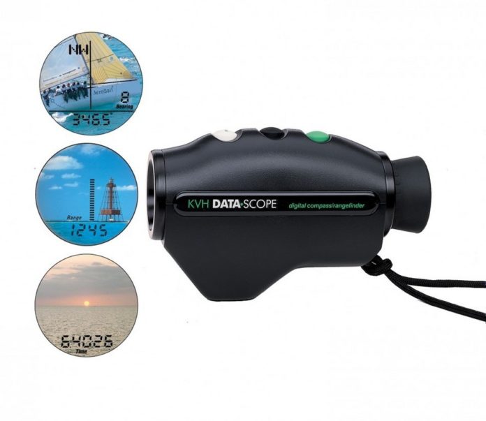 THE DATASCOPE handheld device combines a rangefinder, digital compass and chronometer with a 5x30 monocular viewing device, in one pocket-sized waterproof unit. / THE DATASCOPE handheld device combines a rangefinder, digital compass and chronometer with a 5x30 monocular viewing device, in one pocket-sized waterproof unit. /