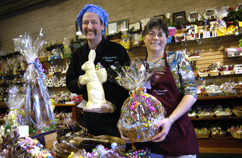 DAVID AND MARIE SCHALLER have been making fine chocolates for both retail and wholesale customers for 15 years at their East Greenwich shop, The Chocolate Delicacy. Easter is traditionally one of the busiest times of the year for them. / DAVID AND MARIE SCHALLER have been making fine chocolates for both retail and wholesale customers for 15 years at their East Greenwich shop, The Chocolate Delicacy. Easter is traditionally one of the busiest times of the year for them. /