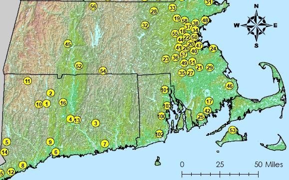 ENERGY CHALLENGE participants across Southeastern New England are indicated in yellow on this EPA map. / ENERGY CHALLENGE participants across Southeastern New England are indicated in yellow on this EPA map. /