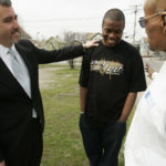 Streetworkers do their part to limit gang violence TENY GROSS, executive director of the Institute for the Study and Practice of Nonviolence, talks to Institute “Streetworker” Larry Davis, right, and Brandon Ferrell. /