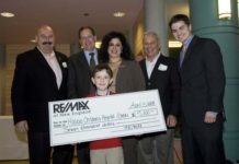 FROM LEFT: Stephen Antoni of RE/MAX Professionals of East Greenwich, Richard Zompa and Jayma D’Amico, both of RE/MAX Preferred in North Providence; Len Iannuccilli of RE/MAX Professionals, John Frazier of RE/MAX of New England and Jacob Kaufman, Hasbro Children’s Hospital’s 2008 Children’s Miracle Network Champion Child. / 