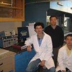 BROWN UNIVERSITY RESEARCHERS Chao Wang, left, Shouheng Sun, center, and 
Tetsunari Koda are on a team proving new ways to boost chemical reactions in fuel cells. / 