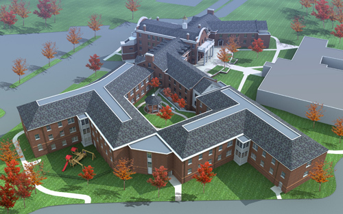 BRADLEY HOSPITAL broke ground April 14 for a five-building addition, shown above, designed to use green space to help child patients relax. / BRADLEY HOSPITAL broke ground April 14 for a five-building addition, shown above, designed to use green space to help child patients relax. /