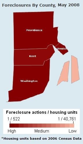IN MAY, the most recent period for which county data were available, foreclosure rates were high in four of five Rhode Island counties, RealtyTrac data show. / IN MAY, the most recent period for which county data were available, foreclosure rates were high in four of five Rhode Island counties, RealtyTrac data show. /