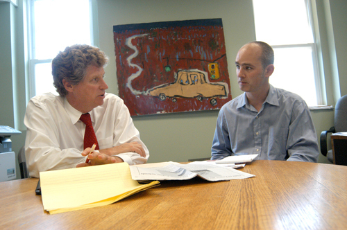 CUMBERLAND MAYOR Daniel J. McKee, left, speaks last week with Michael Magee, director of the Children Youth and Learning Center. / CUMBERLAND MAYOR Daniel J. McKee, left, speaks last week with Michael Magee, director of the Children Youth and Learning Center. /