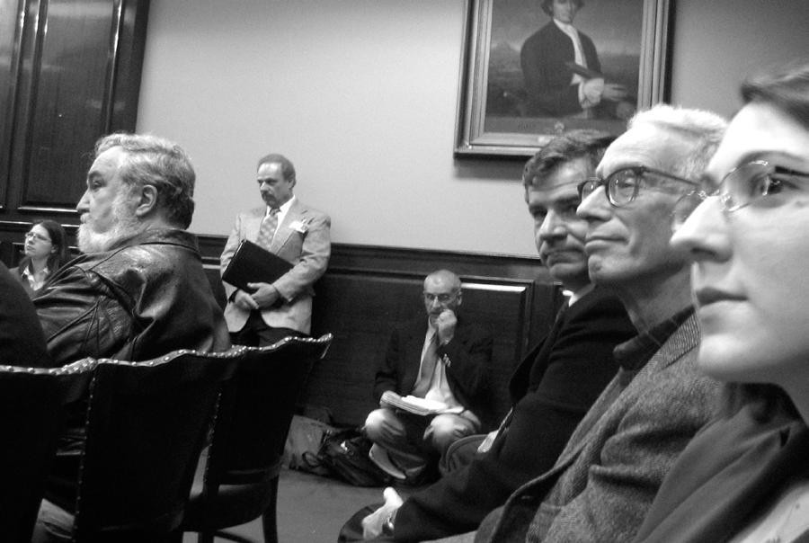 BOARD MEMBERS AND STAFF of Common Cause / Rhode Island wait to testify at a state Senate Judiciary Committee hearing on Separation of Powers, a top priority for the policy group since 1994. / 
