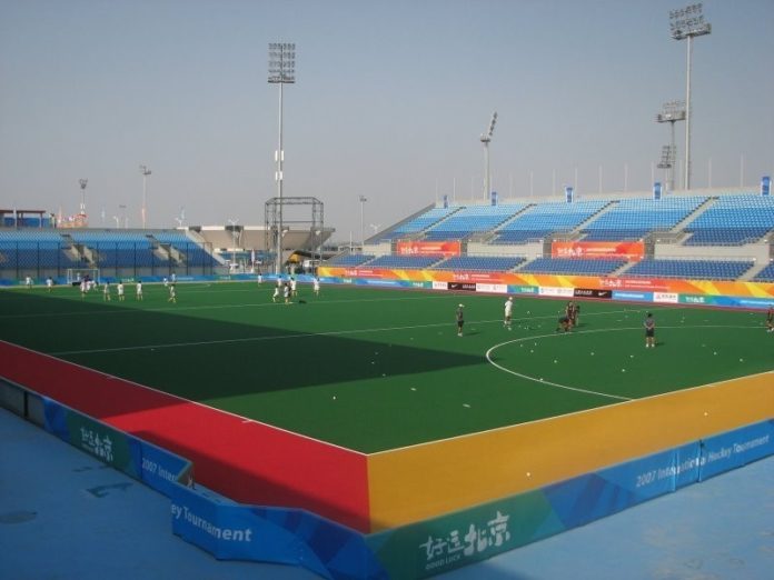 A RENDERING of Olympic field hockey fields, designed using Simulia's Abaqus software. / A RENDERING of Olympic field hockey fields, designed using Simulia's Abaqus software. /