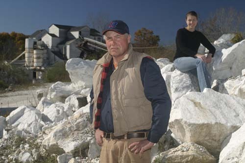 SNOW WHITE: Fred Conklin, president of Conklin Limestone Co., says his quarry has “the whitest rock around.” Also pictured is his daughter, Julia Conklin, the company’s senior vice president. / SNOW WHITE: Fred Conklin, president of Conklin Limestone Co., says his quarry has “the whitest rock around.” Also pictured is his daughter, Julia Conklin, the company’s senior vice president. /