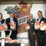 FROM LEFT: Lisa Roth Blackman, senior director of development and communications for the Rhode Island Community Food Bank; Liz Chase Morino, public affairs director for Stop & Shop; Ray Welsh, Stop & Shop district manager; and Stop & Shop Store managers Jay Albanese, Roland Vachon and Rick Fraelli. / 