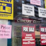 FOR SALE: Instead of electronics, the window of this former Circuit City in New York City now advertises the store and its fixtures.   / 