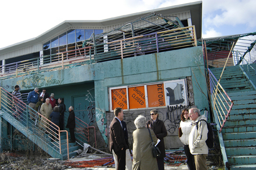 A GROUP OF Providence residents toured the former Shooters nightclub near India Point Park in the spring as they looked to build momentum for public use of the location. / A GROUP OF Providence residents toured the former Shooters nightclub near India Point Park in the spring as they looked to build momentum for public use of the location. /