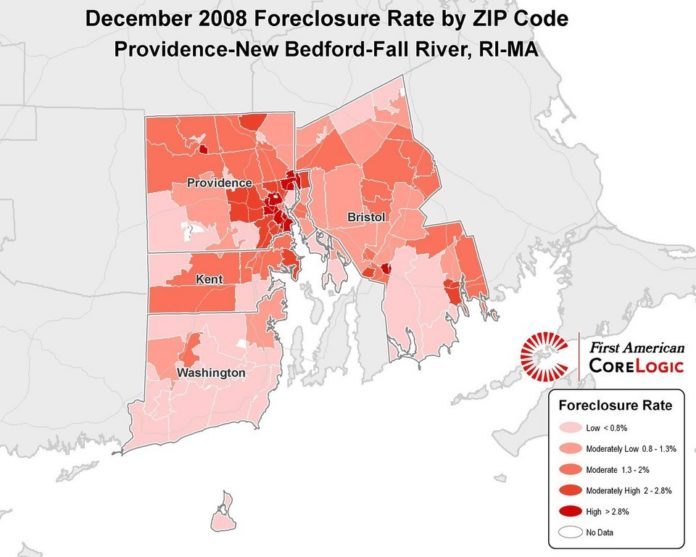 PROVIDENCE COUNTY experienced the highest percentage of foreclosures in the region in December. / 