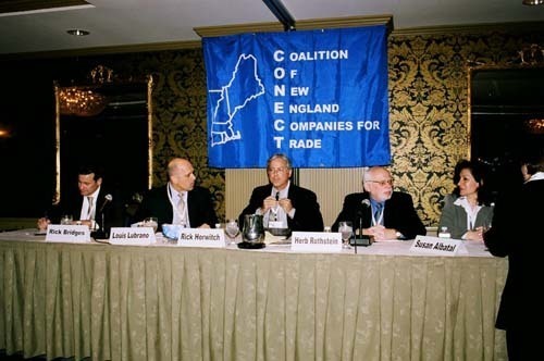 SPEAKERS AT LAST YEAR'S CONECT CONFERENCE, from left, Rick Bridges, vice
president of Roanoke Trade Services; Louis Lubrano, senior vice president for crisis
management at AIG WorldSource; Herb Rothstein, president of H.Rothstein & Associates Inc.; Rick Horwitch, vice president at Bureau Veritas Consumer Products Services;
Susan Albatal, customs compliance manager at CVS/pharmacy. / SPEAKERS AT LAST YEAR'S CONECT CONFERENCE, from left, Rick Bridges, vice
president of Roanoke Trade Services; Louis Lubrano, senior vice president for crisis
management at AIG WorldSource; Herb Rothstein, president of H.Rothstein & Associates Inc.; Rick Horwitch, vice president at Bureau Veritas Consumer Products Services;
Susan Albatal, customs compliance manager at CVS/pharmacy. /