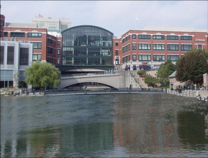 THIS DIGITALLY-ALTERED photo illustrates how, given a 3-foot rise in sea level, much of Waterplace Park in Providence would be underwater during an average spring tide of 9.89 feet. / THIS DIGITALLY-ALTERED photo illustrates how, given a 3-foot rise in sea level, much of Waterplace Park in Providence would be underwater during an average spring tide of 9.89 feet. /