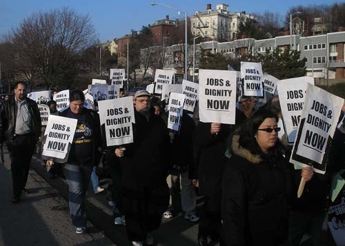 SEIU DISTRICT 1199 marches in Providence in February, before the Employee Free Choice Act was introduced. / SEIU DISTRICT 1199 marches in Providence in February, before the Employee Free Choice Act was introduced. /