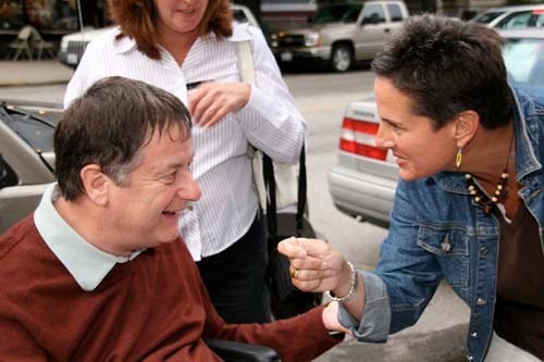 REEL LIFE: Robert DeBlois, left, a quadriplegic who founded the Urban Collaborative Accelerated Program in Providence, at last year’s R.I. International Film Festival. / REEL LIFE: Robert DeBlois, left, a quadriplegic who founded the Urban Collaborative Accelerated Program in Providence, at last year’s R.I. International Film Festival. /