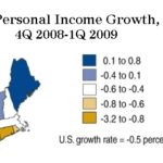 PERSONAL INCOME FELL IN EVERY New England state except Maine during the first three months of this year compared with the last quarter of 2008. / 