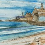 SET SAIL: Craig Masten, a Rhode Island artist, painted this scene of the Narragansett Beach towers. It is part of an exhibit benefiting Save The Bay. / 