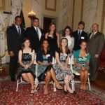 FROM LEFT, front row: Shannon Balko of Westerly High School, Kayla Gentile of Cranston High School West, Kayla Farrands of East Providence Senior High School and Kasey F. Laliberte of Bishop Feehan High School. From left, back row: R.I. State Treasurer Frank T. Caprio, Jeffrey C. Circosta Jr. of Rogers High School, Sarah Baker of Chariho Regional High School, Jessica Mardo of Cumberland High School,  Matthew Gamache of Barrington High School and Cox Communications Vice President John Wolfe. / 