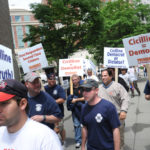 WHERE THERE&rsquo;S SMOKE: Providence firefighters took their grievances public in July, picketing the U.S. Conference of Mayors event. / 