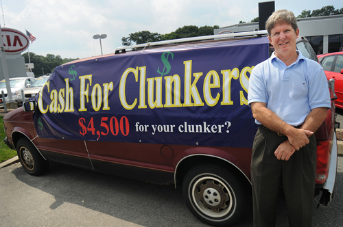DRIVING SALES: Bald Hill Dodge Chrysler Kia
General Manager James Hagan had sold 34 cars
to “Cash for Clunkers” customers as of last week. / DRIVING SALES: Bald Hill Dodge Chrysler Kia
General Manager James Hagan had sold 34 cars
to “Cash for Clunkers” customers as of last week. /