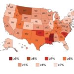 RHODE ISLAND drivers ranked in the middle of states in the share of income they spend on gasoline. Darker-colored states in the above chart spend more. / 