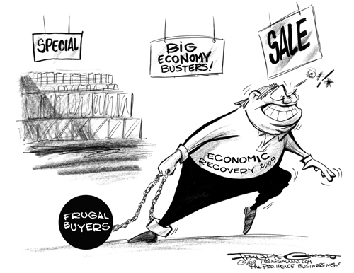 Editorial Cartoon: Economic recovery slowed by frugal consumers