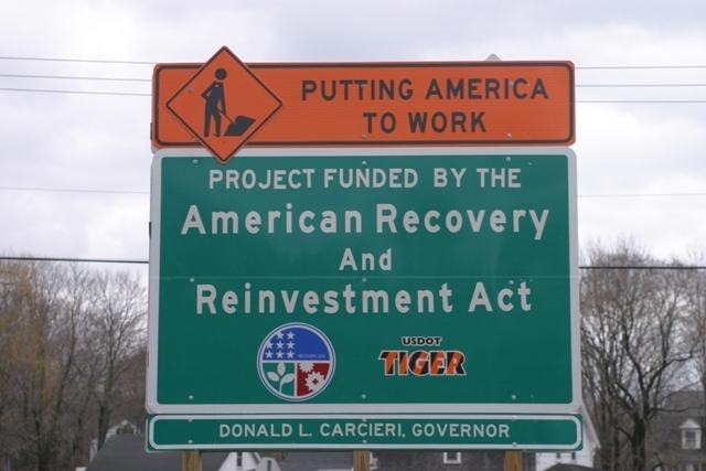 The resurfacing of Route 138 in Tiverton, where the sign above is displayed, is among the 54 projects DOT plans to do using stimulus money. / The resurfacing of Route 138 in Tiverton, where the sign above is displayed, is among the 54 projects DOT plans to do using stimulus money. /