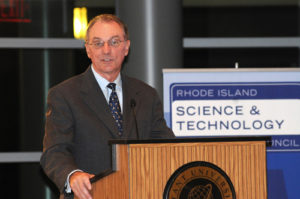 Bryant University President, Ronald K. Machtley welcomes Innovators to Bryant's Bello Center / PBN PHOTO/FRANK MULLIN