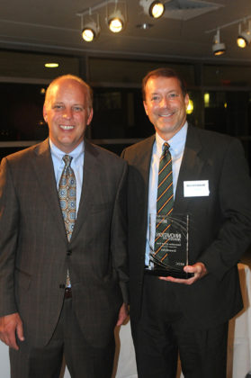 PBN Publisher Roger Bergenheim with honoree Richard Pertrocelli, GreenBytes, Inc. / PBN PHOTO/FRANK MULLIN
