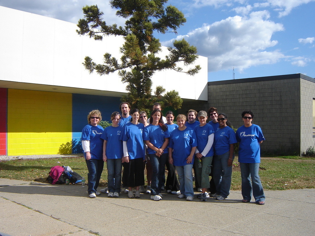 Employees from Blue Cross & Blue Shield of Rhode Island pause for a moment during their volunteer clean-up effort at the Urban League of Rhode Island. From left to right: Donna Strolen, Sarah Joyce, Jason Carpentier, Nikki DiMonte, Jane Hugel, Chandra Bessette, David Robert (in the back), Leah Sherman, RoseMarie Sullivan, Nicole Fontaine, Maria Garabo, Bob Giusti, Sara Baptista, and Fran Gregor. Employees from Blue Cross & Blue Shield of Rhode Island pause for a moment during their volunteer clean-up effort at the Urban League of Rhode Island. From left to right: Donna Strolen, Sarah Joyce, Jason Carpentier, Nikki DiMonte, Jane Hugel, Chandra Bessette, David Robert (in the back), Leah Sherman, RoseMarie Sullivan, Nicole Fontaine, Maria Garabo, Bob Giusti, Sara Baptista, and Fran Gregor.