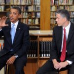 PRESIDENT OBAMA and Education Secretary Arne Duncan, right, at a high school last year. They are using federal money to change education policies. / 