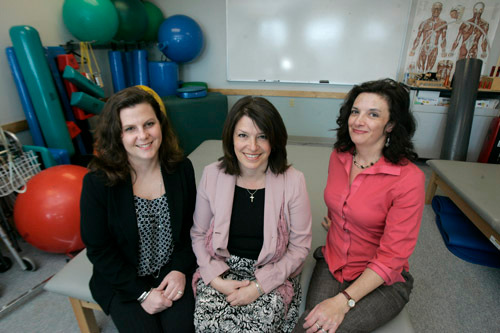 WORKING IT OUT: From left: Rebecca Simon, NEIT academic-fieldwork coordinator; Carol Doehler, occupational therapy department chair; and Nancy Robert Dolley, master’s program director. / WORKING IT OUT: From left: Rebecca Simon, NEIT academic-fieldwork coordinator; Carol Doehler, occupational therapy department chair; and Nancy Robert Dolley, master’s program director. /