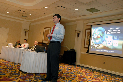 SENSITIVE SUBJECT: Eric Shorr of PC Troubleshooters, standing, speaks at last weeks’ panel discussion on data protection at the Providence Marriott. / SENSITIVE SUBJECT: Eric Shorr of PC Troubleshooters, standing, speaks at last weeks’ panel discussion on data protection at the Providence Marriott. /