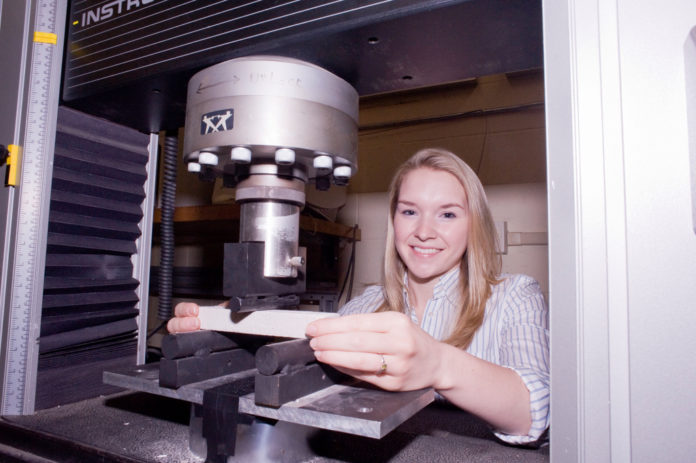 URI GRADUATE STUDENT Michelle Pelletier is working on self-healing concrete.  / 