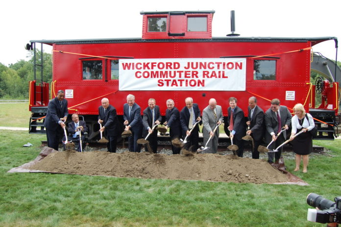 OFFICIALS Wednesday broke ground on a commuter rail station at Wickford Junction in North Kingstown.  / 