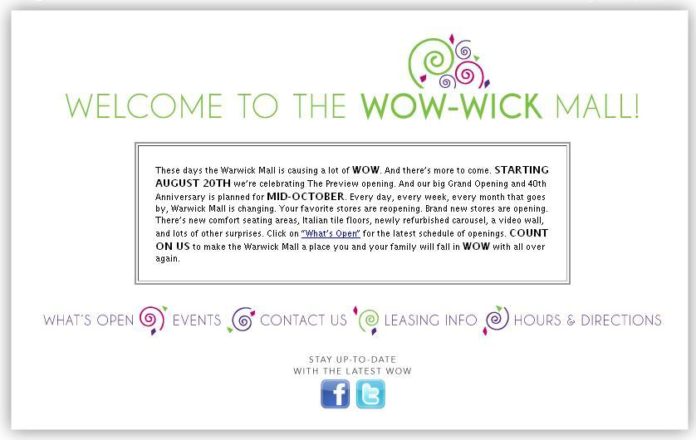 A RE-VAMPED WEBSITE greets virtual visitors to Warwick Mall, as the mall itself reopened Friday. / A RE-VAMPED WEBSITE greets virtual visitors to Warwick Mall, as the mall itself reopened Friday. /